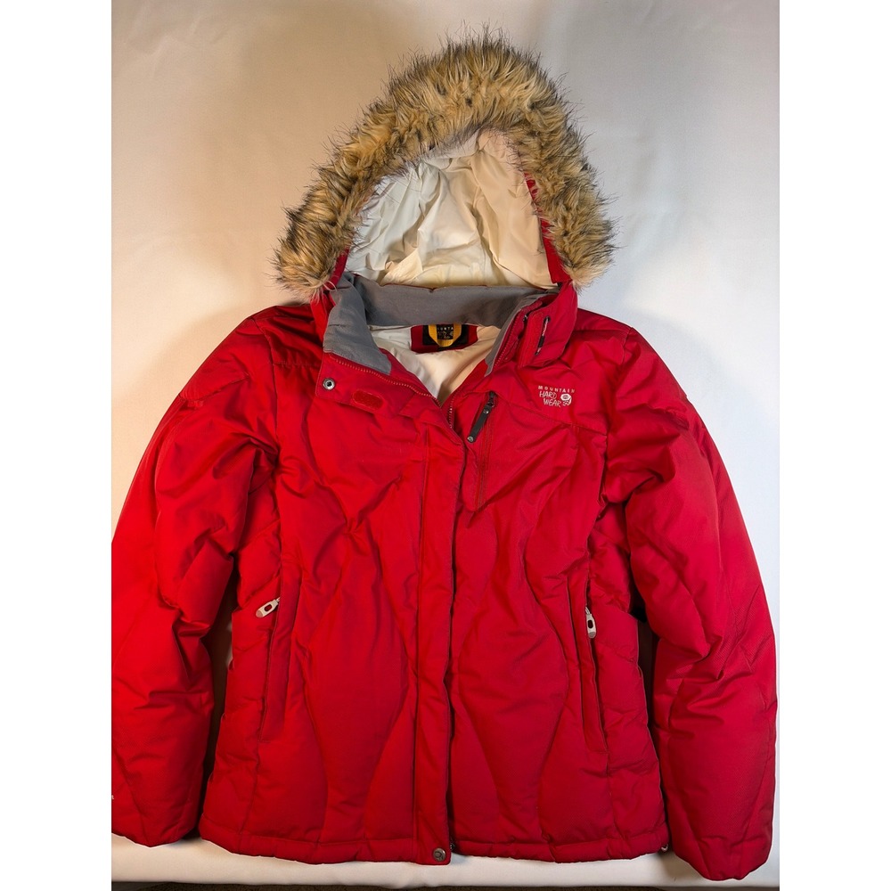 Mountain Hardwear Womens Red Down Parka Faux Fur Hood Ski Jacket Large